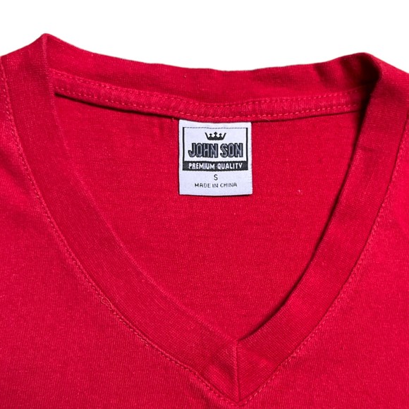 John Son Men V-Neck Short Sleeve Basic T Shirt Size Small Red Cotton - Picture 5 of 5